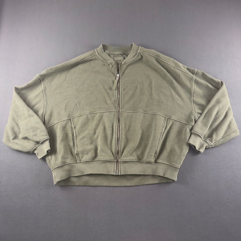 Aerie Womens Olive Green Full Zip Bomber Sweatshirt Size Small Cotton Relaxed